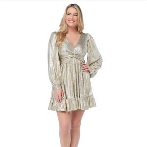 Skies are Blue Metallic Longsleeve Cocktail Dress
